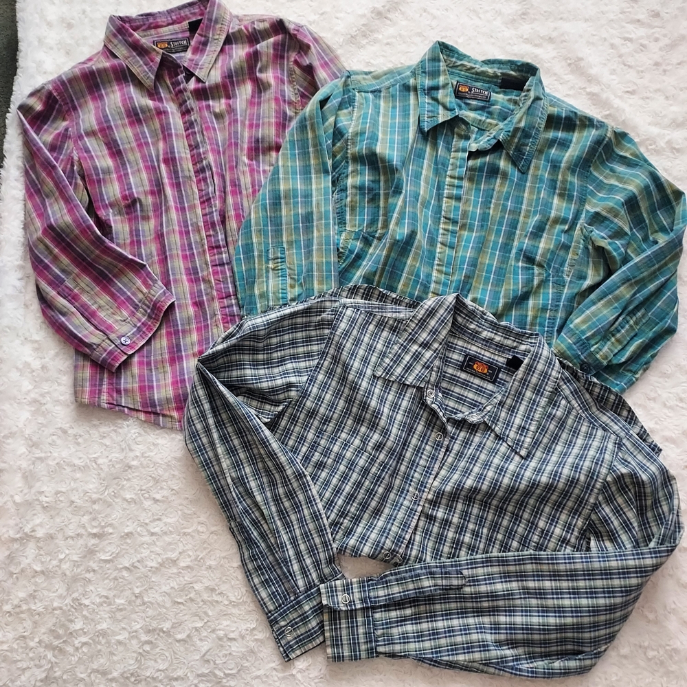 BUNDLE (3) Vintage Y2K Route 66 Colorful Plaid Shirts Western Rodeo Cowgirl Fall